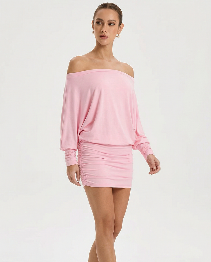 Alba Off Shoulder Ruched Mini Dress