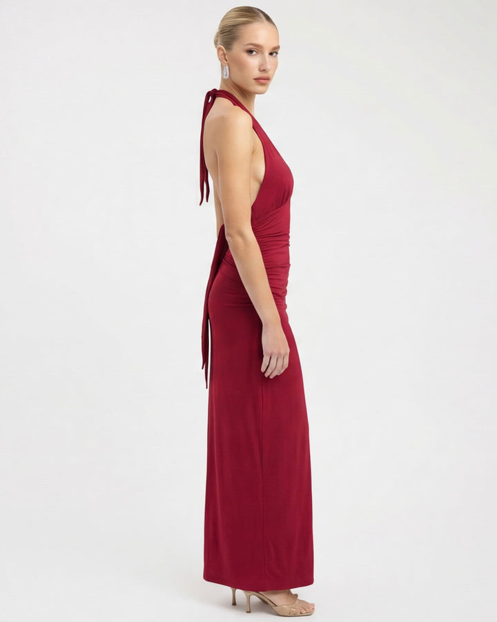Amy Plunge Halter Maxi Dress