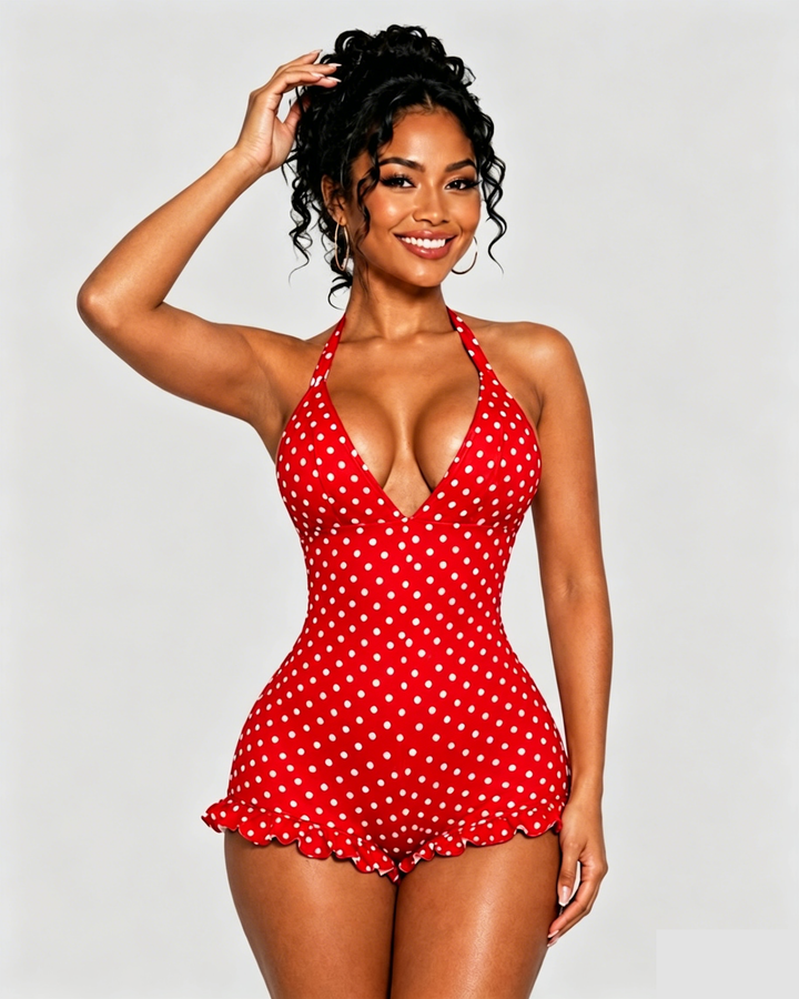 Ella Polka Dot Halter Swim Dress