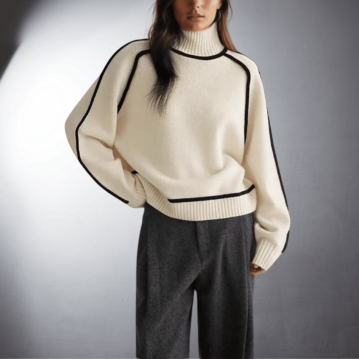 Eadie Contrast Trim Mock Neck Sweater