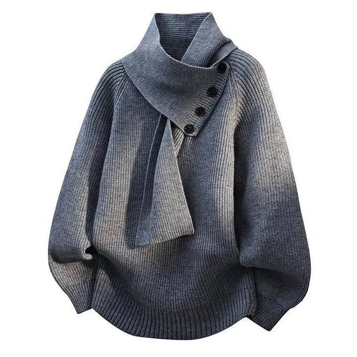 Ayon Wrap Collar Button Sweater