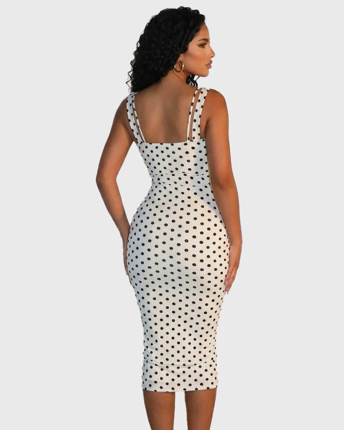 Lena Polka Dot Bodycon Midi Dress
