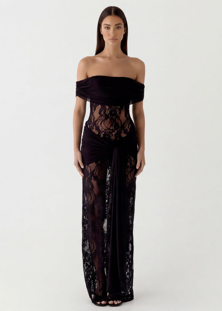 Paola Off Shoulder Lace Panel Maxi Dress