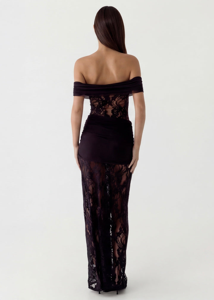 Paola Off Shoulder Lace Panel Maxi Dress
