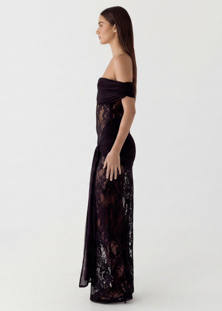 Paola Off Shoulder Lace Panel Maxi Dress