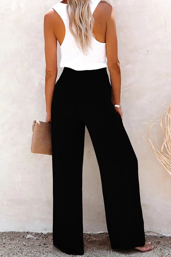 Sharon Button Detail Wide Leg Pants
