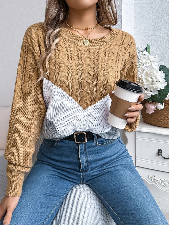 Karmina Colorblock Cable Stitch Sweater