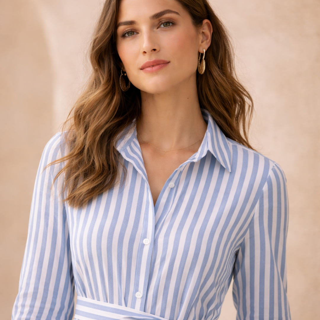 Megan Striped Belted Shirt Maxi Dress