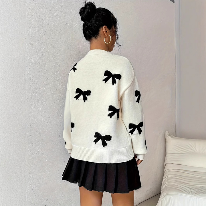 Ivy Bow Motif Crew Neck Sweater