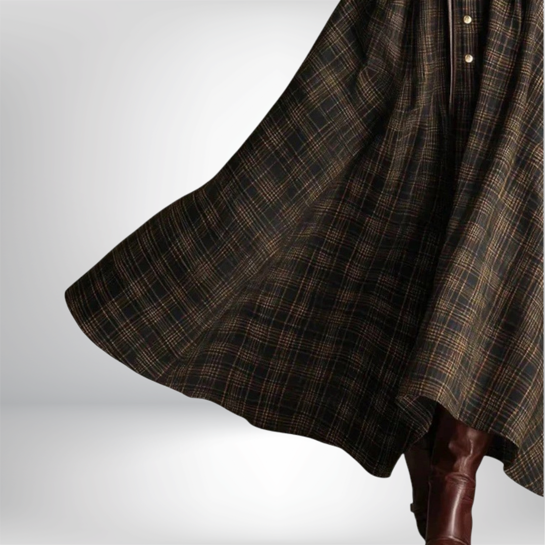 Floriane Belted Plaid Shirt Maxi Dress