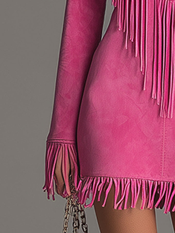 Isadora Fringe Trim Suede Mini Dress