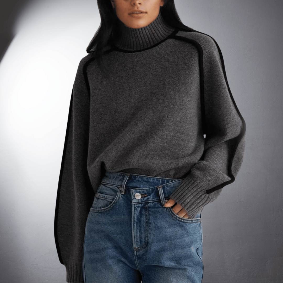Eadie Contrast Trim Mock Neck Sweater