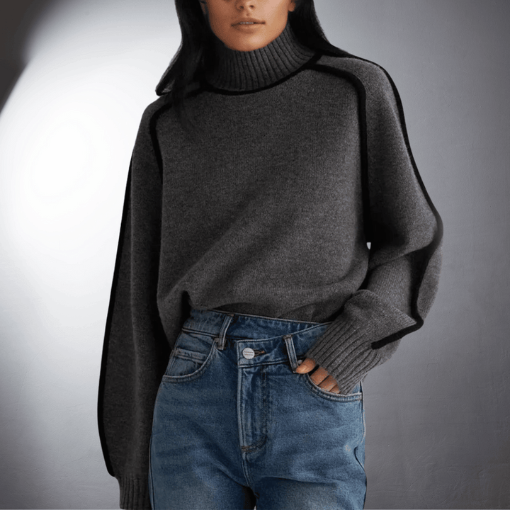 Eadie Contrast Trim Mock Neck Sweater