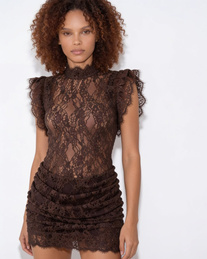 Cindy Sheer Ruched Mini Dress