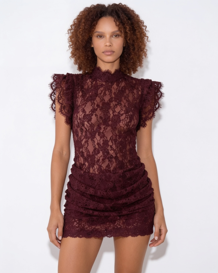 Cindy Sheer Ruched Mini Dress