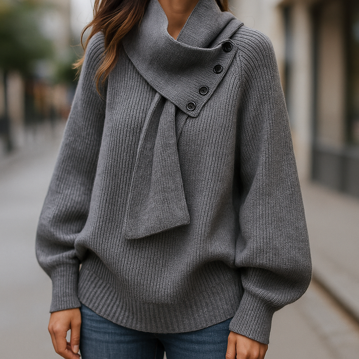 Ayon Wrap Collar Button Sweater