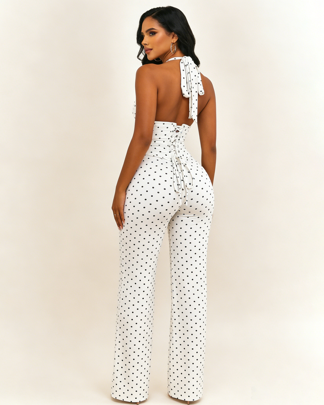 Karina Polka Dot Halter Wide Leg Jumpsuit
