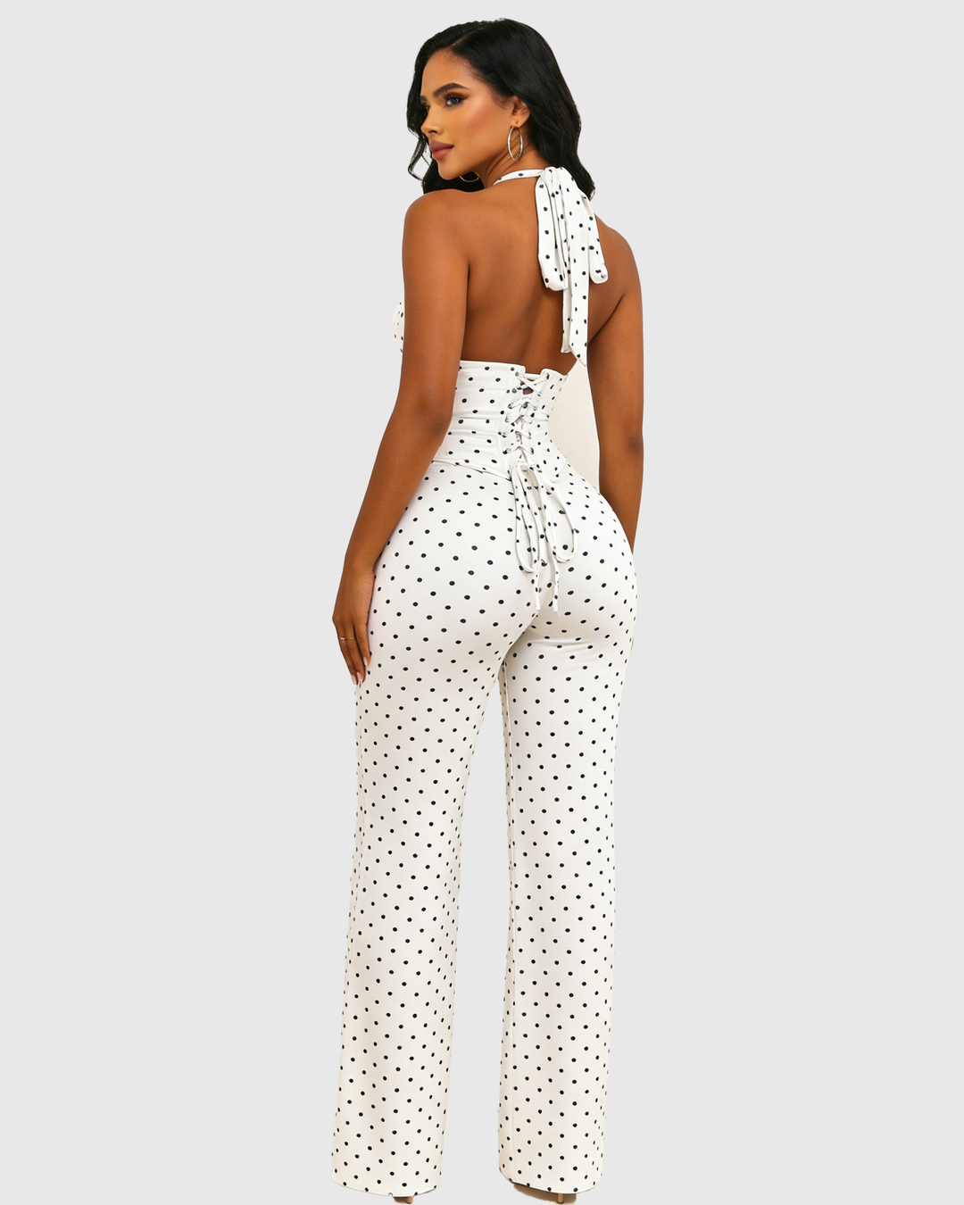 Karina Polka Dot Halter Wide Leg Jumpsuit