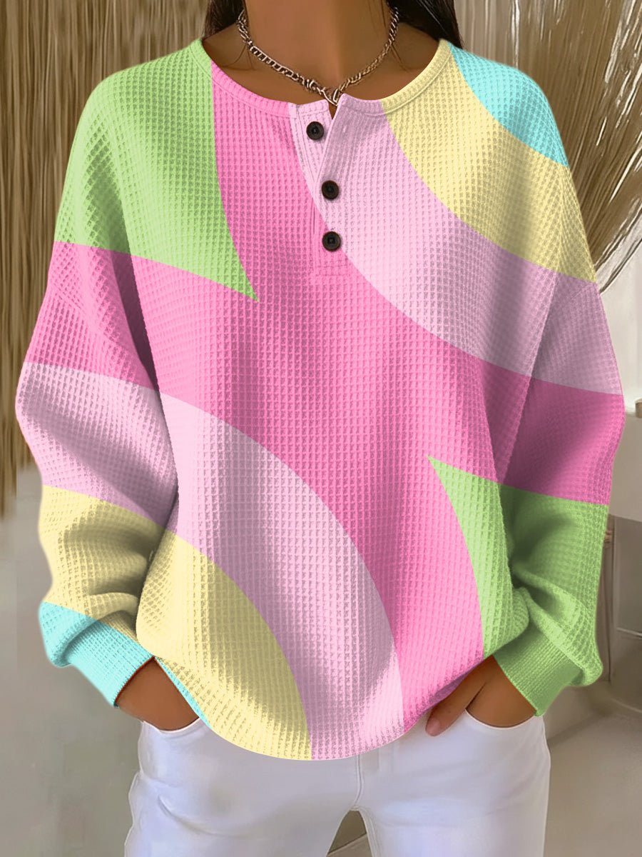Maelin Colorblock Waffle Henley Top