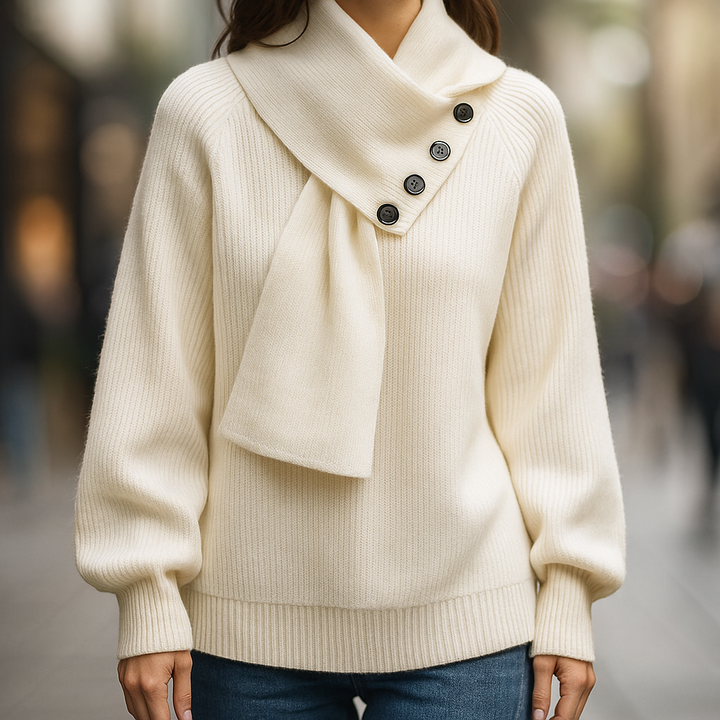 Ayon Wrap Collar Button Sweater