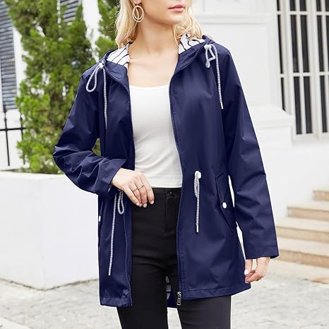 Zaria Hooded Drawcord Rain Jacket