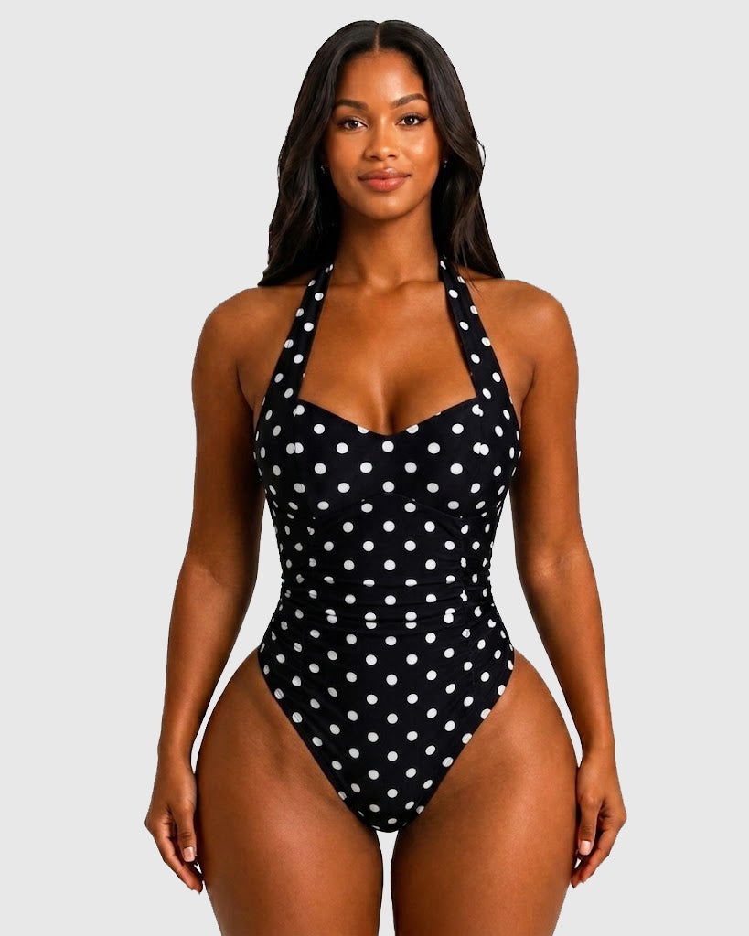 Nelly Polka Dot Halter One-Piece Swimsuit