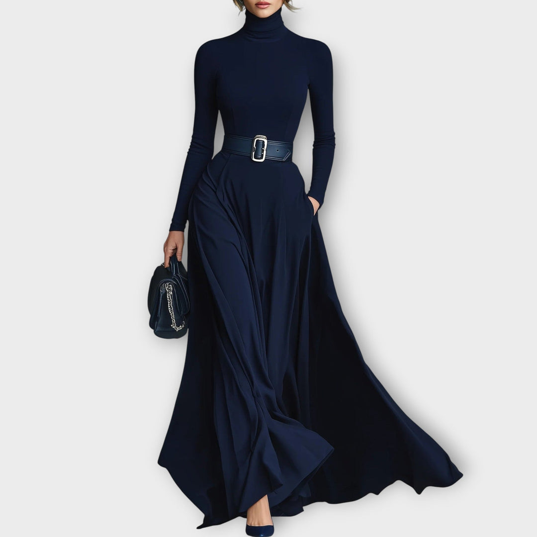 Kalina Belted Turtleneck Maxi Dress