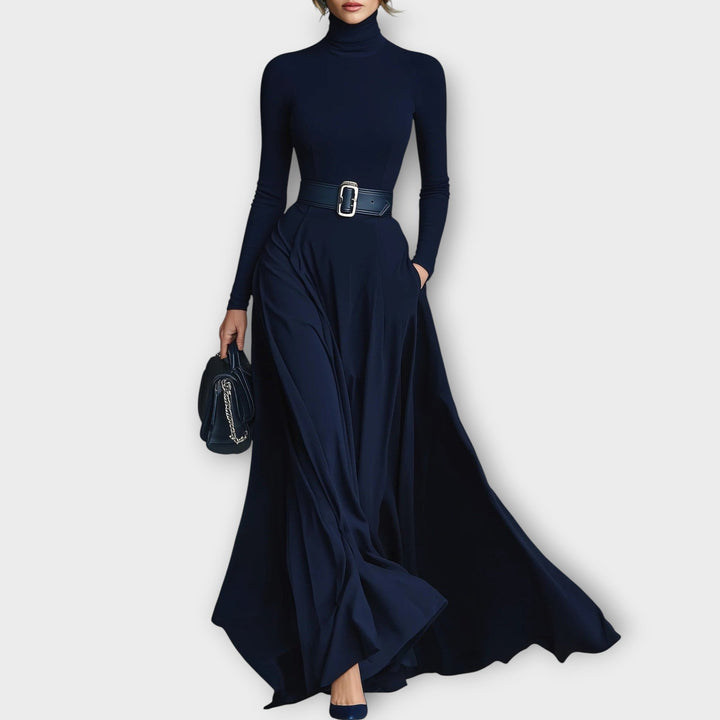 Kalina Belted Turtleneck Maxi Dress