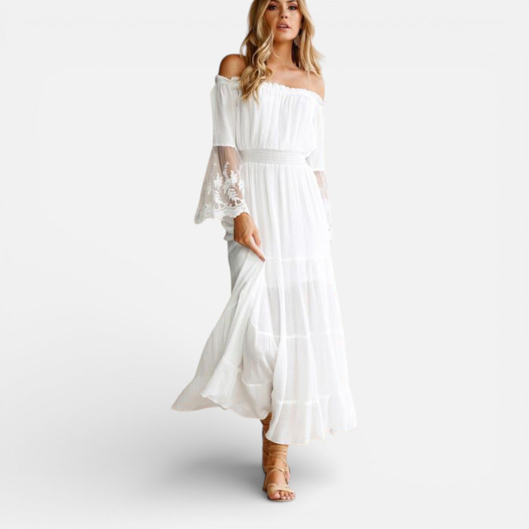 Dorothy Off Shoulder Lace Sleeve Maxi Dress