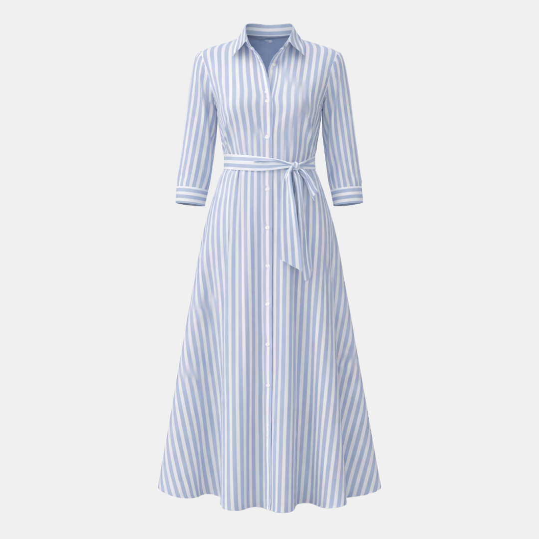 Megan Striped Belted Shirt Maxi Dress