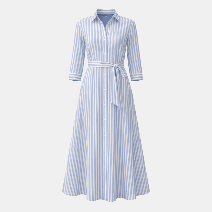 Megan Striped Belted Shirt Maxi Dress