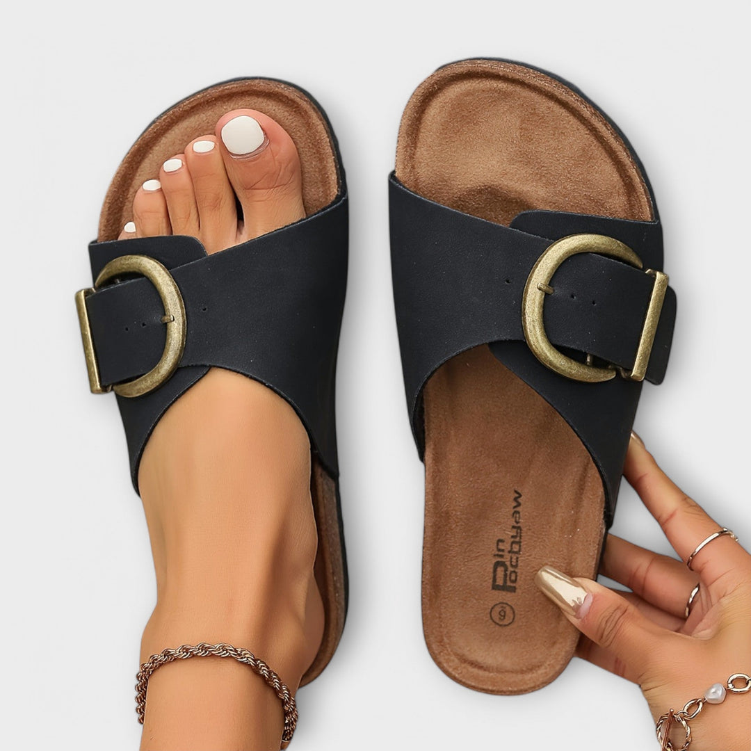 Joanna Aspen Buckle Comfort Slides