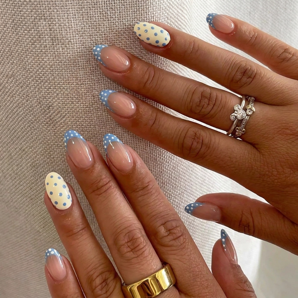 Blue Polka Dot French Press-On Nails