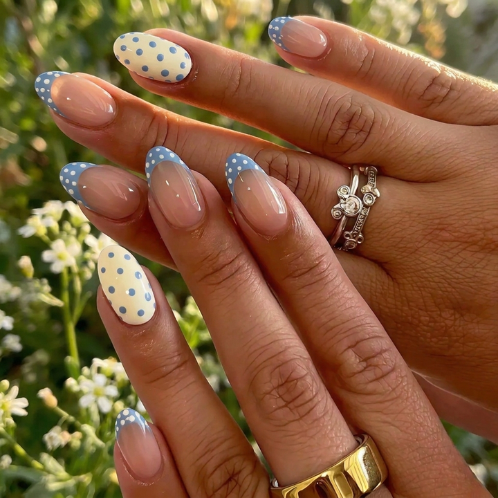 Blue Polka Dot French Press-On Nails