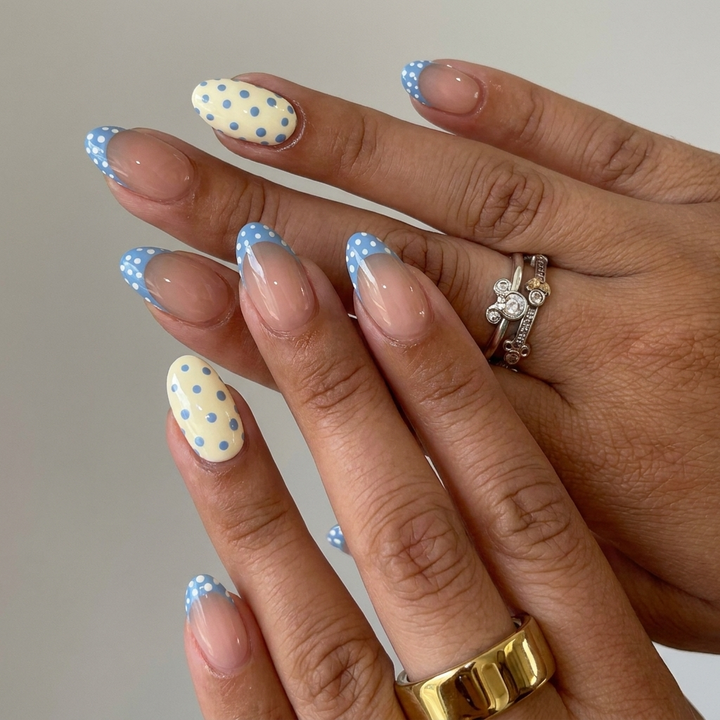 Blue Polka Dot French Press-On Nails