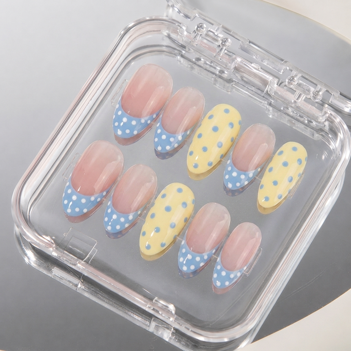Blue Polka Dot French Press-On Nails