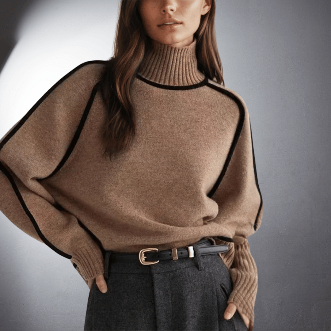 Eadie Contrast Trim Mock Neck Sweater