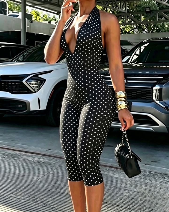 Glenda Polka Dot Halter Capri Jumpsuit