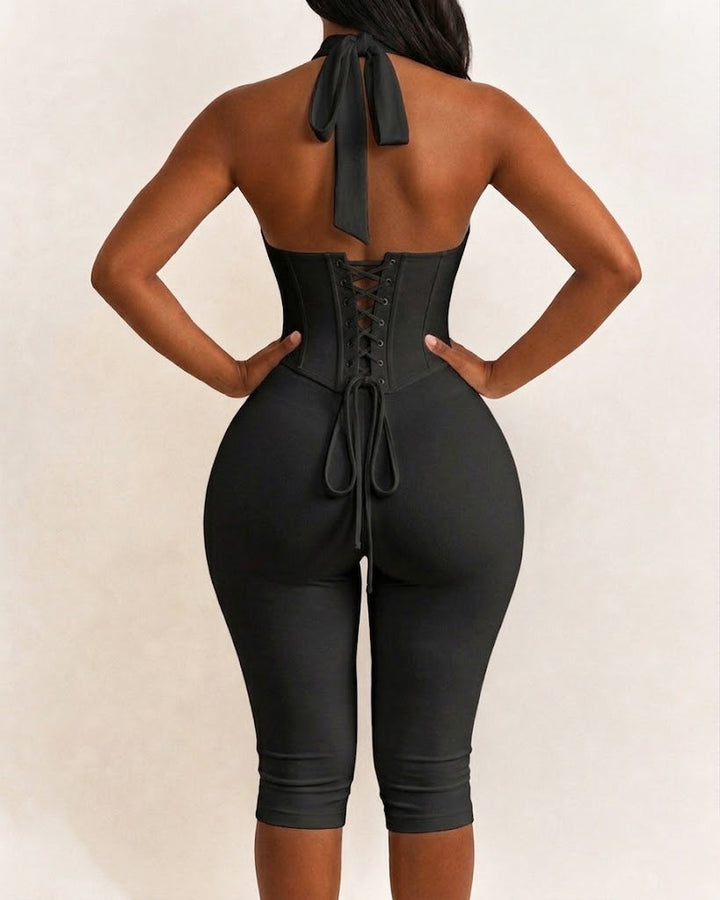 Doreen Polka Dot Halter Capri Jumpsuit