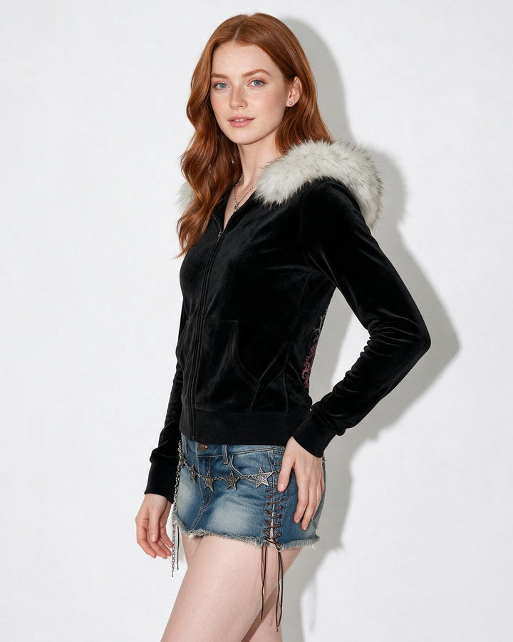Aliza Plush Collar Fitted Zip Jacket