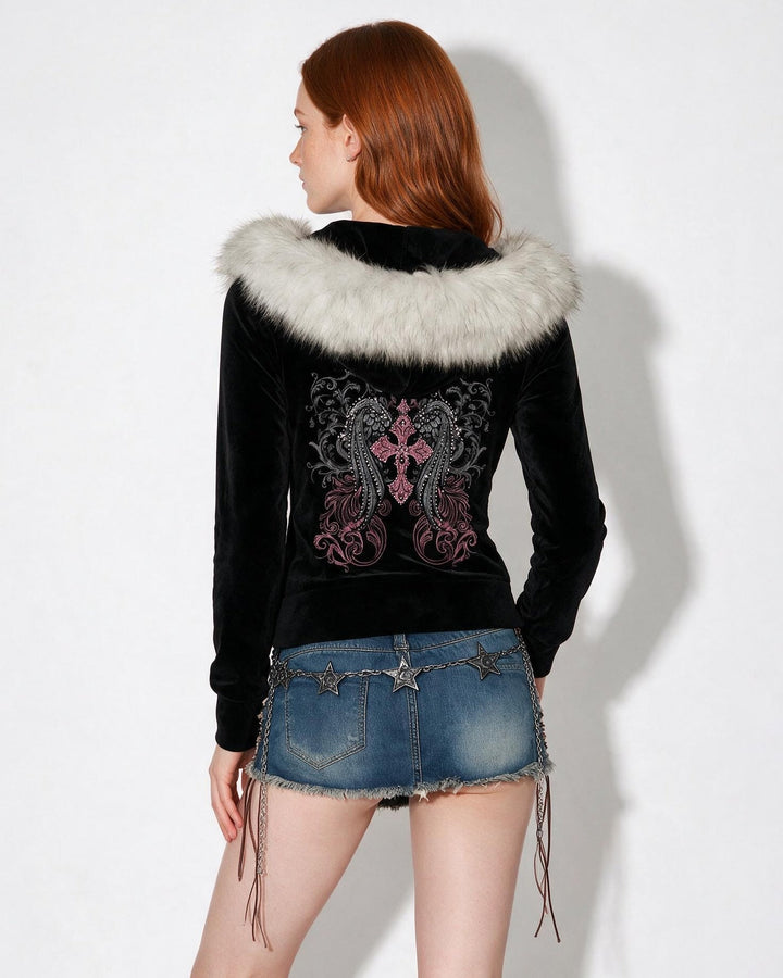 Aliza Plush Collar Fitted Zip Jacket