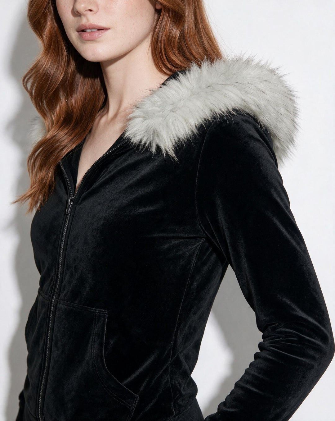 Aliza Plush Collar Fitted Zip Jacket