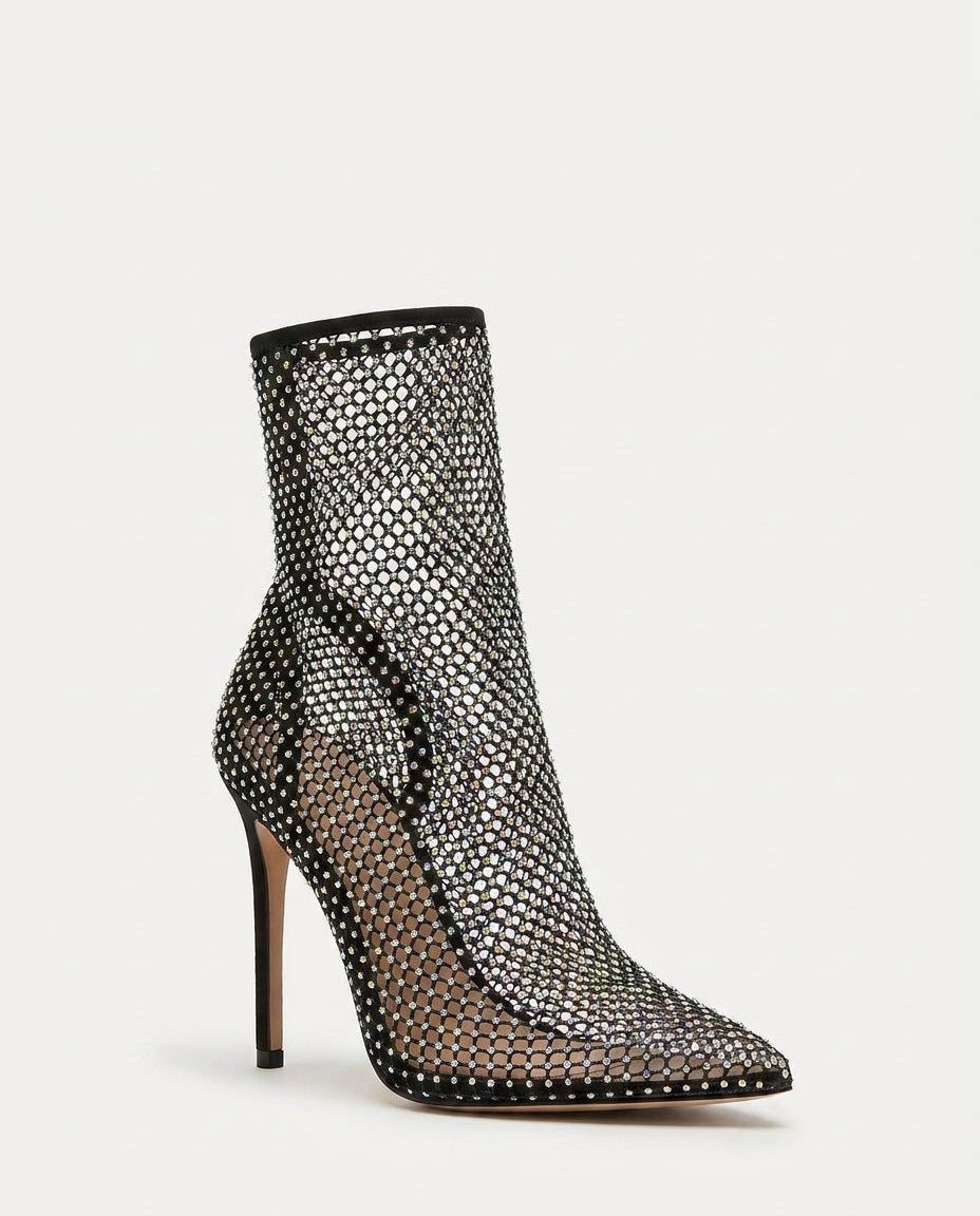 Prudence Crystal Mesh Ankle Boots