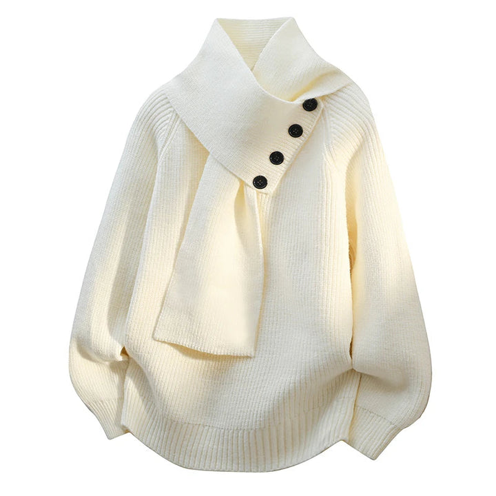 Ayon Wrap Collar Button Sweater