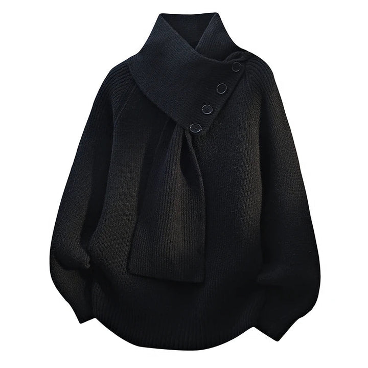 Ayon Wrap Collar Button Sweater