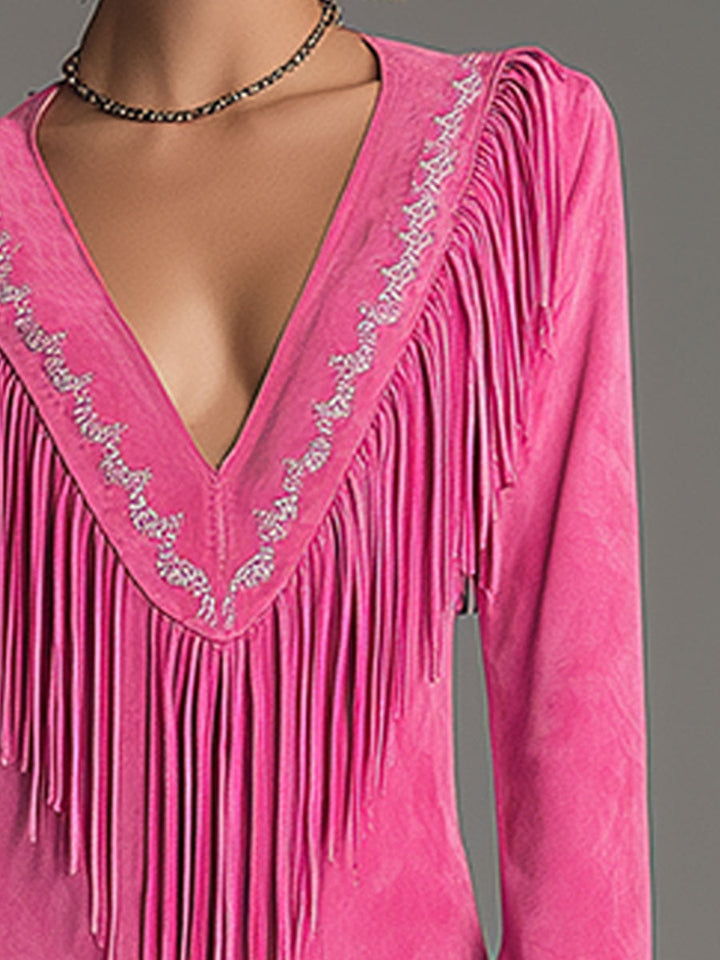 Isadora Fringe Trim Suede Mini Dress