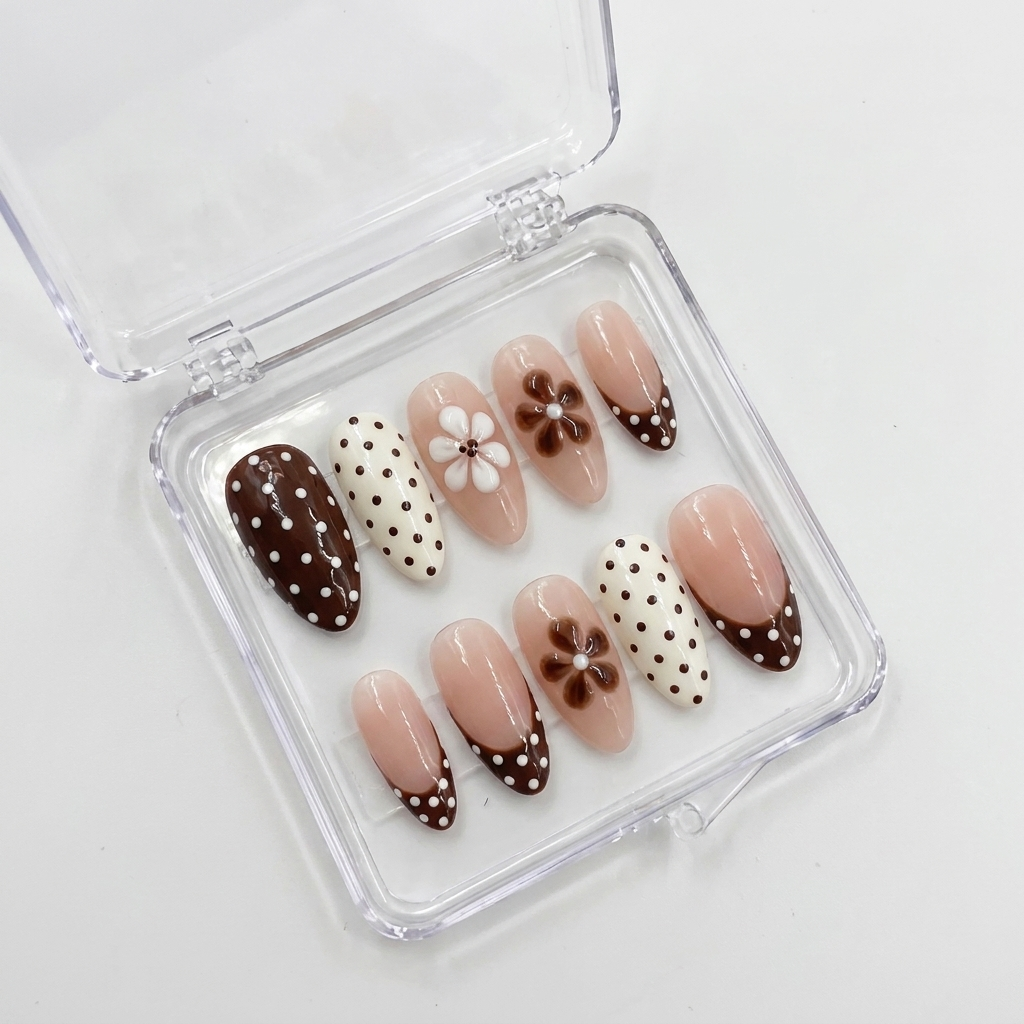 Polka Mocha Daisy Press-On Nails