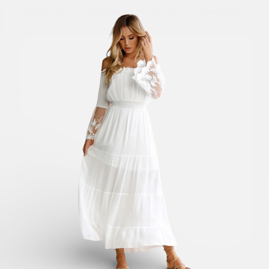 Dorothy Off Shoulder Lace Sleeve Maxi Dress