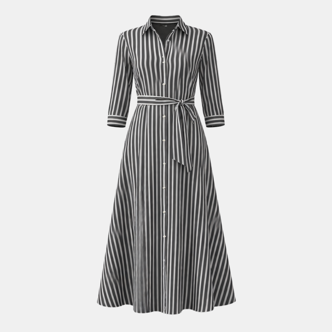 Megan Striped Belted Shirt Maxi Dress