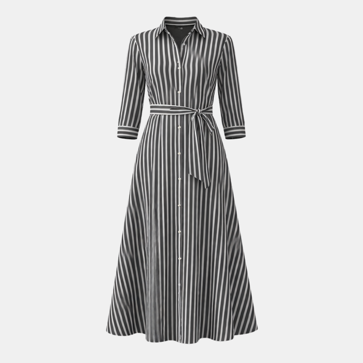 Megan Striped Belted Shirt Maxi Dress